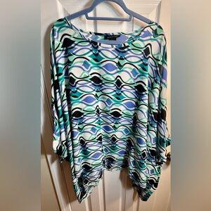 Ashley Stewart Blue Green Wave Print Dolman Sleeve Blouse~Perfect for Spring